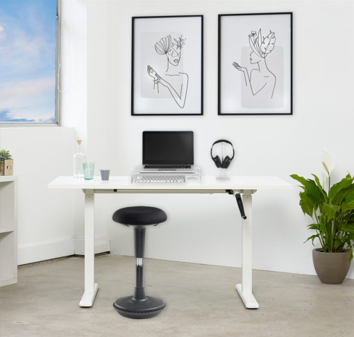 Home office with lima sit stand desk ,stool and laptop