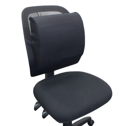 lumbar support cushion attached to office chair