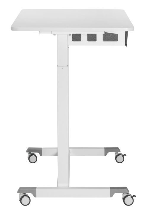 Tommy White pneumatic height adjustable desk side view
